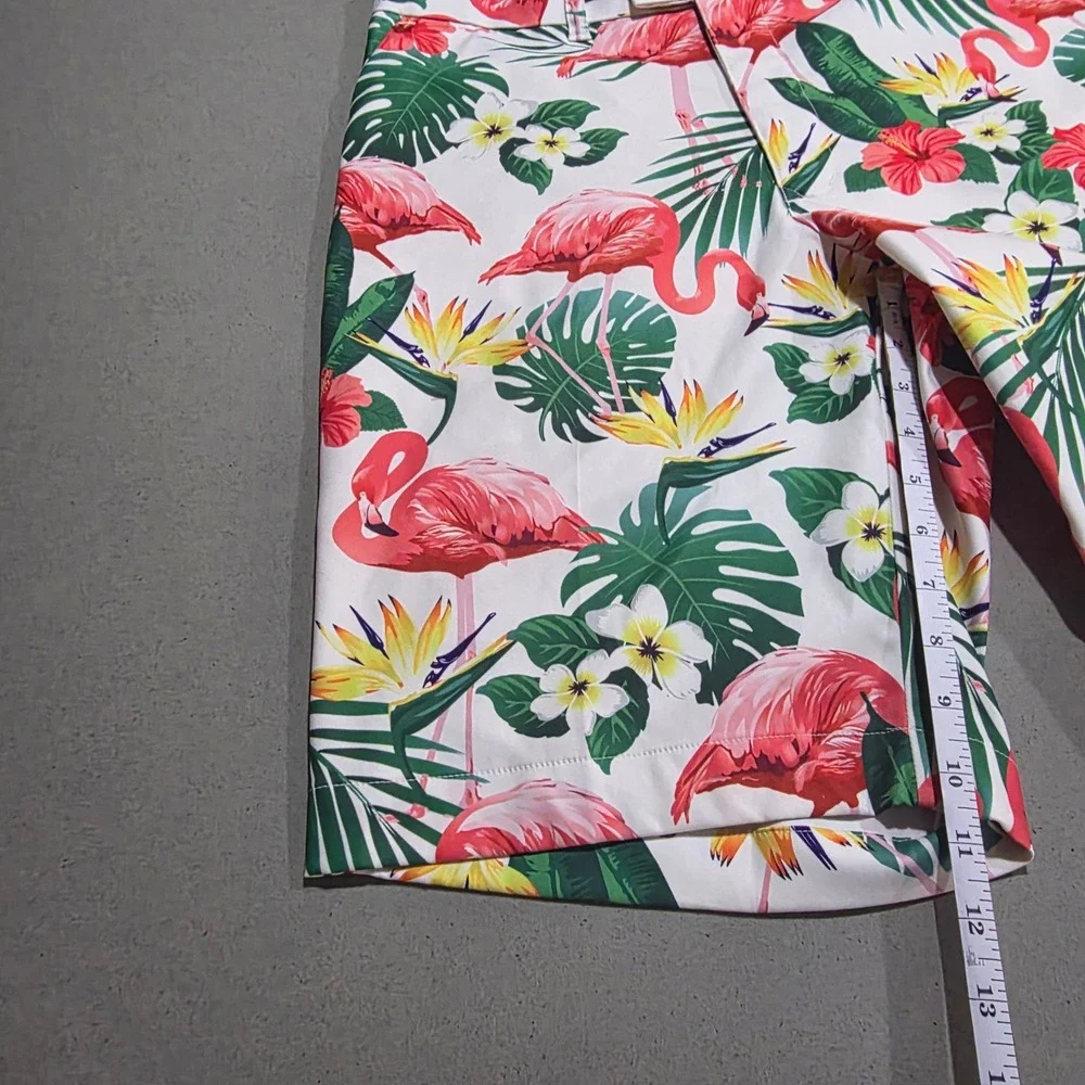 Loudmouth Golf‎ Shorts Mens 34 White Pink Flamingo Tropical Floral Palm Leaf LM